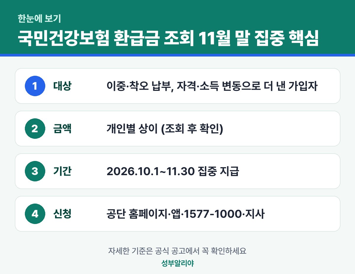 국민건강보험 환급금 조회 11월 말 집중지급 한눈에 보기 — 대상·금액·기간·신청