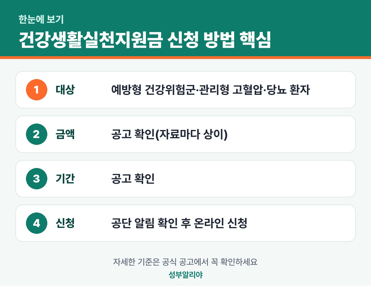 건강생활실천지원금 신청 방법 한눈에 보기 — 대상·금액·기간·신청