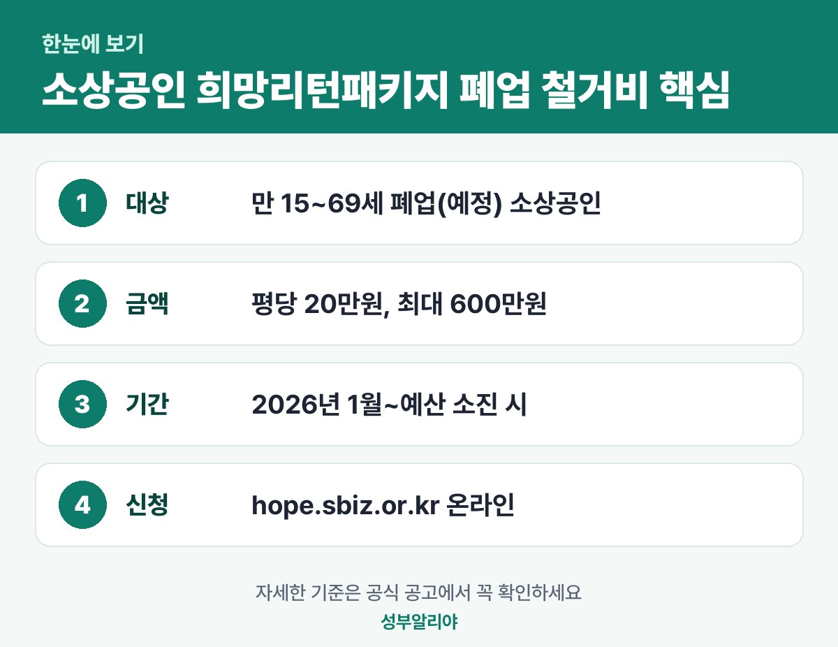 소상공인 희망리턴패키지 폐업 철거비 한눈에 보기 — 대상·금액·기간·신청