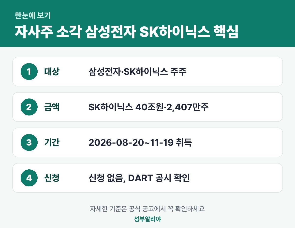 자사주 소각 삼성전자 SK하이닉스 한눈에 보기 — 대상·금액·기간·신청