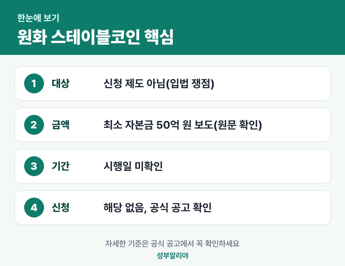 원화 스테이블코인 한눈에 보기 — 대상·금액·기간·신청