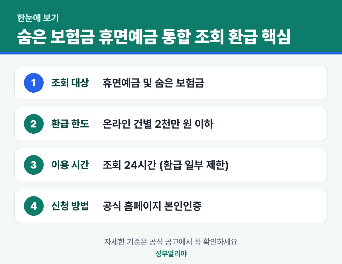 숨은 보험금 휴면예금 통합 조회 환급 한눈에 보기 — 대상·금액·기간·신청