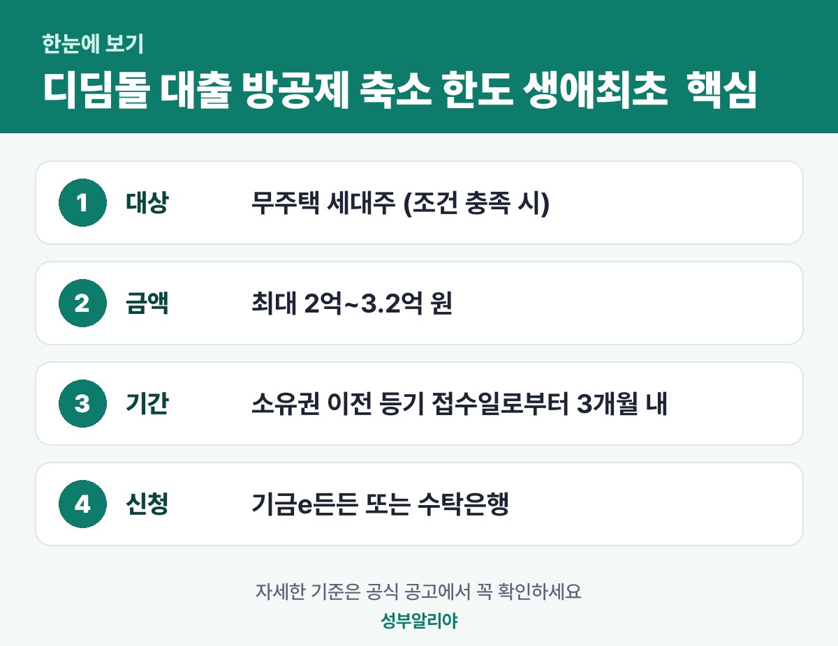디딤돌 대출 방공제 축소 한도 생애최초 조건 한눈에 보기 — 대상·금액·기간·신청