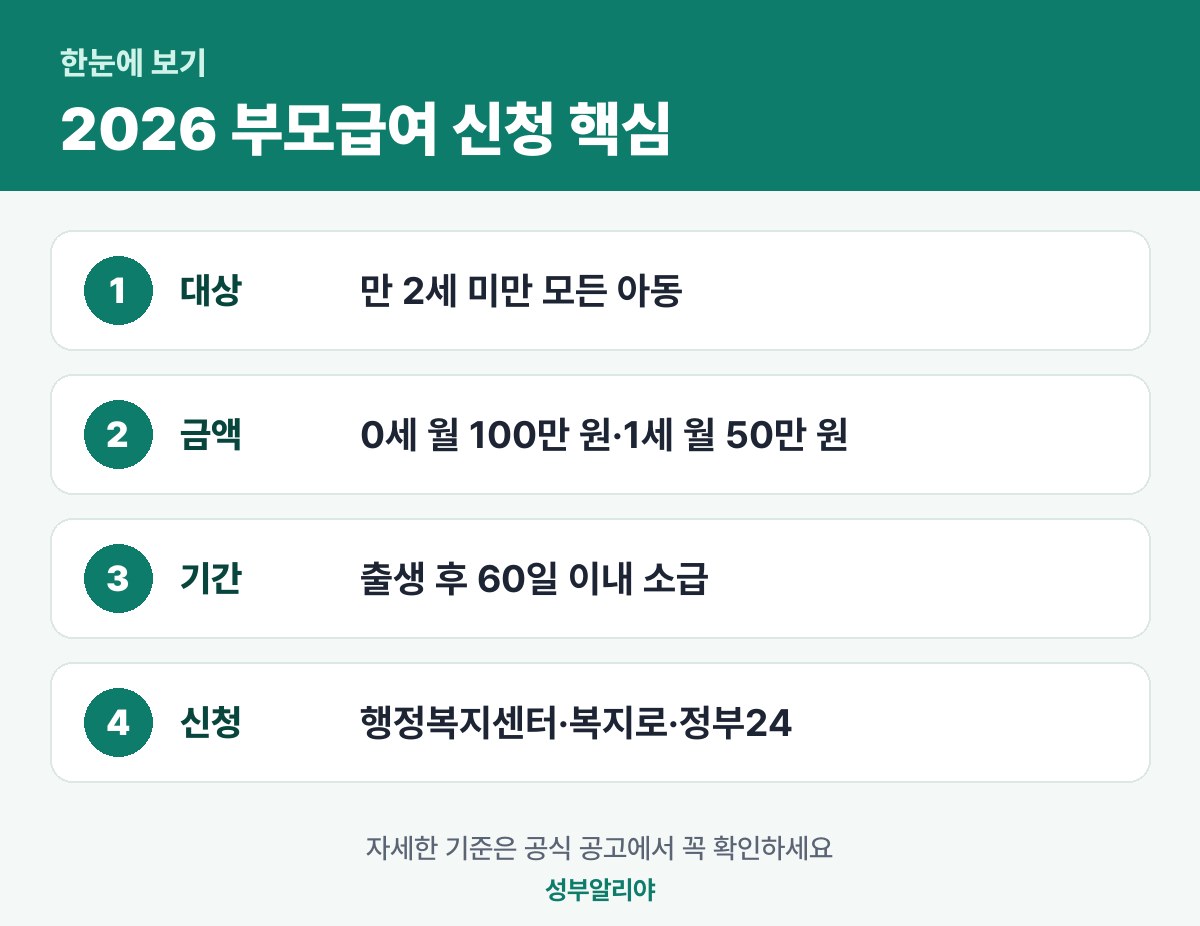 2026 부모급여 신청 한눈에 보기 — 대상·금액·기간·신청