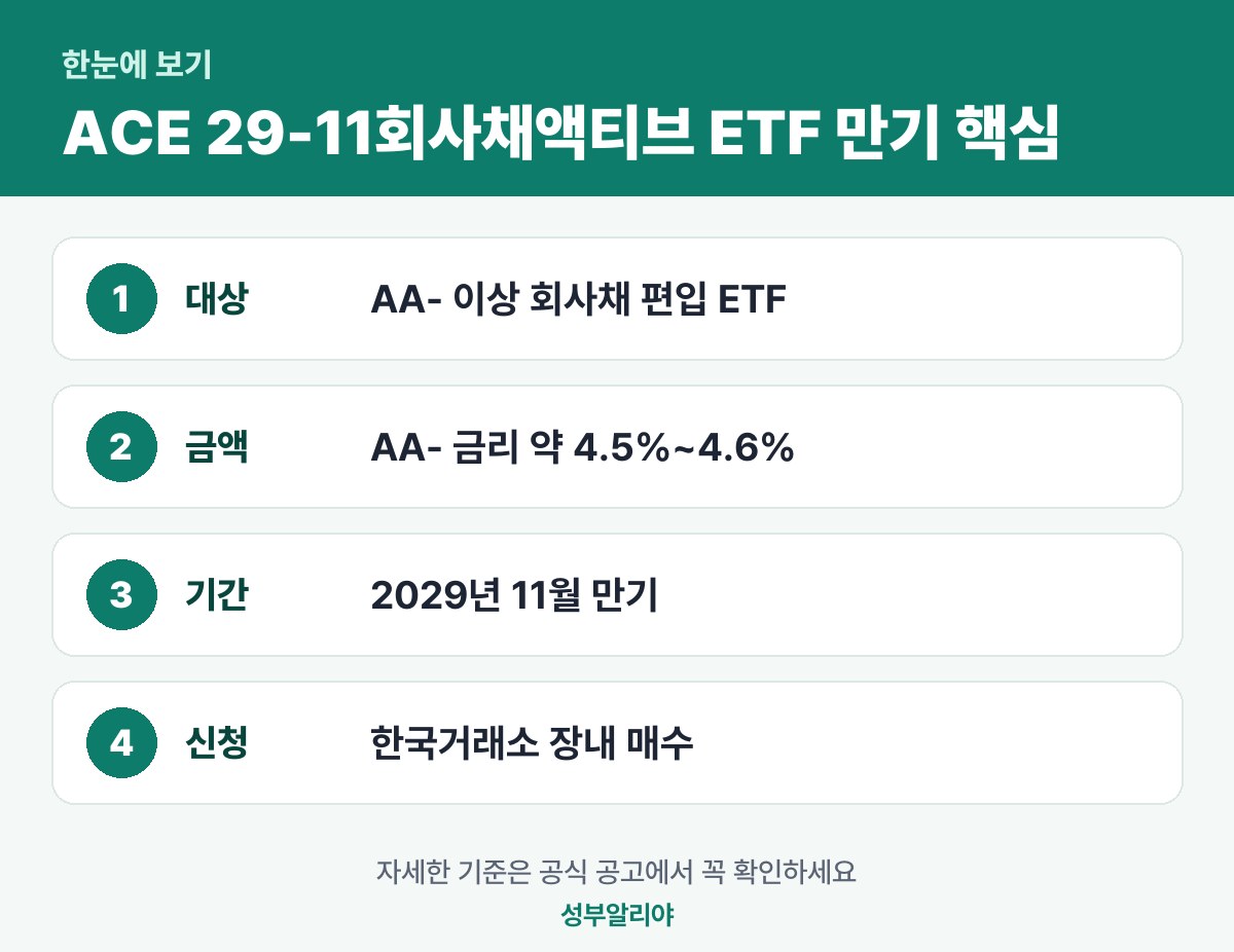 ACE 29-11회사채액티브 ETF 만기채권형 한눈에 보기 — 대상·금액·기간·신청