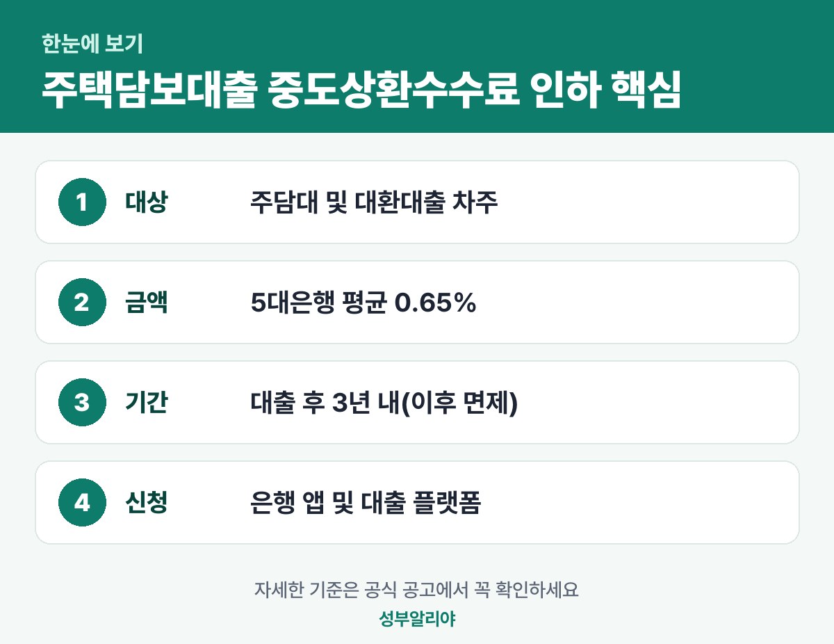 주택담보대출 중도상환수수료 인하 한눈에 보기 — 대상·금액·기간·신청