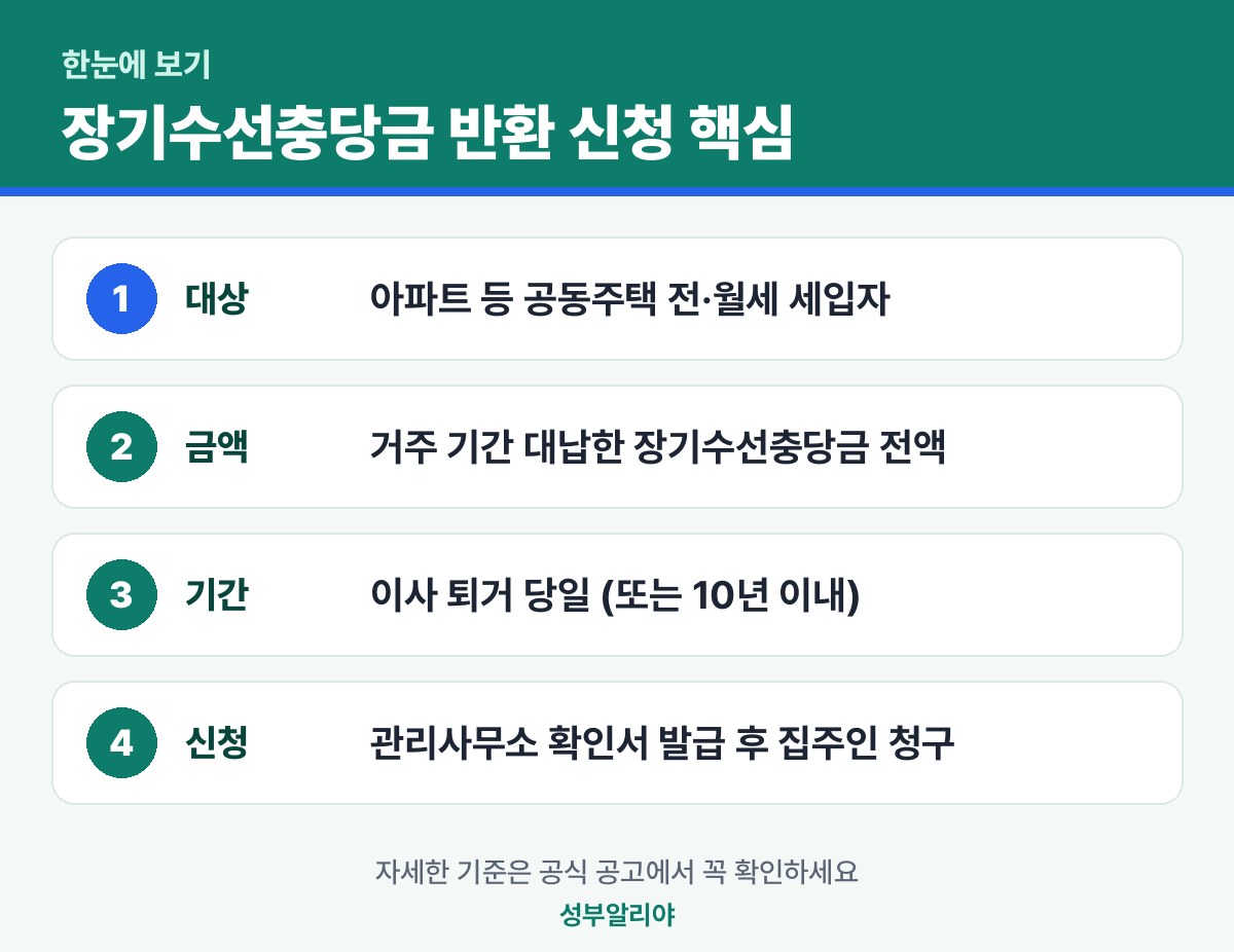 장기수선충당금 반환 신청 한눈에 보기 — 대상·금액·기간·신청