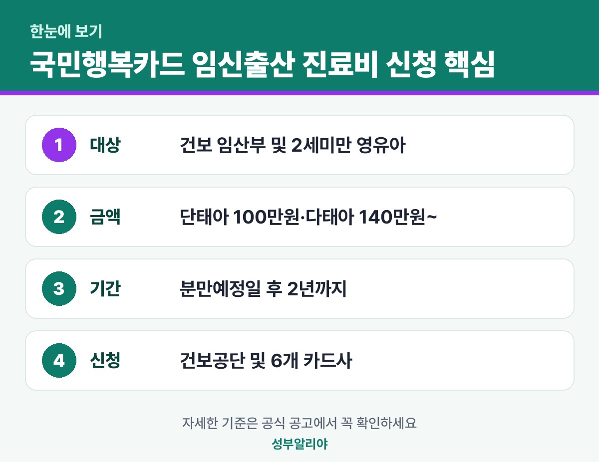 국민행복카드 임신출산 진료비 신청 한눈에 보기 — 대상·금액·기간·신청