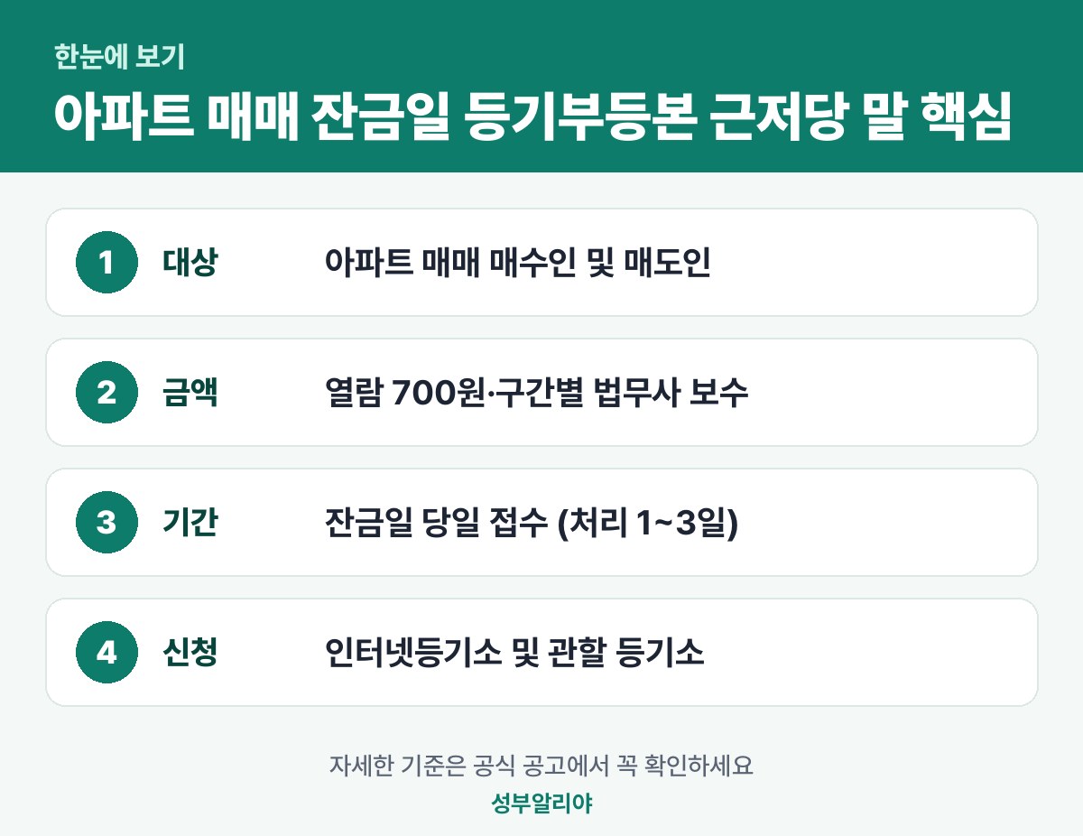 아파트 매매 잔금일 등기부등본 근저당 말소 한눈에 보기 — 대상·금액·기간·신청
