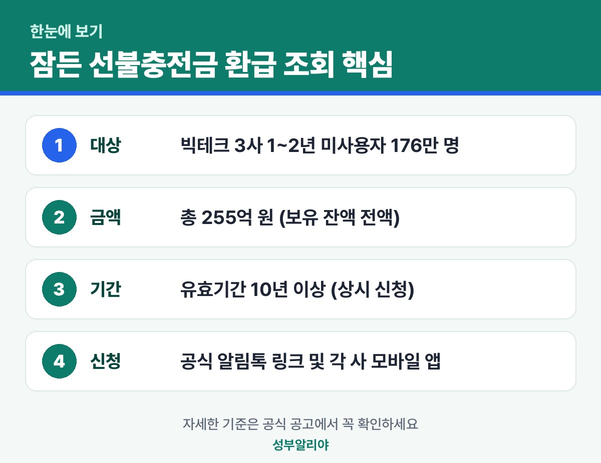 잠든 선불충전금 환급 조회 한눈에 보기 — 대상·금액·기간·신청