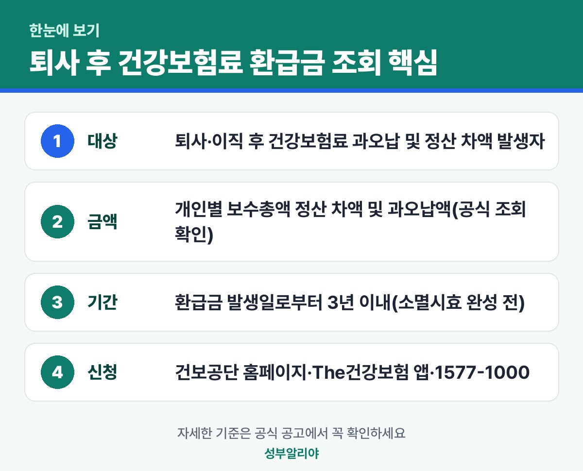 퇴사 후 건강보험료 환급금 조회 한눈에 보기 — 대상·금액·기간·신청