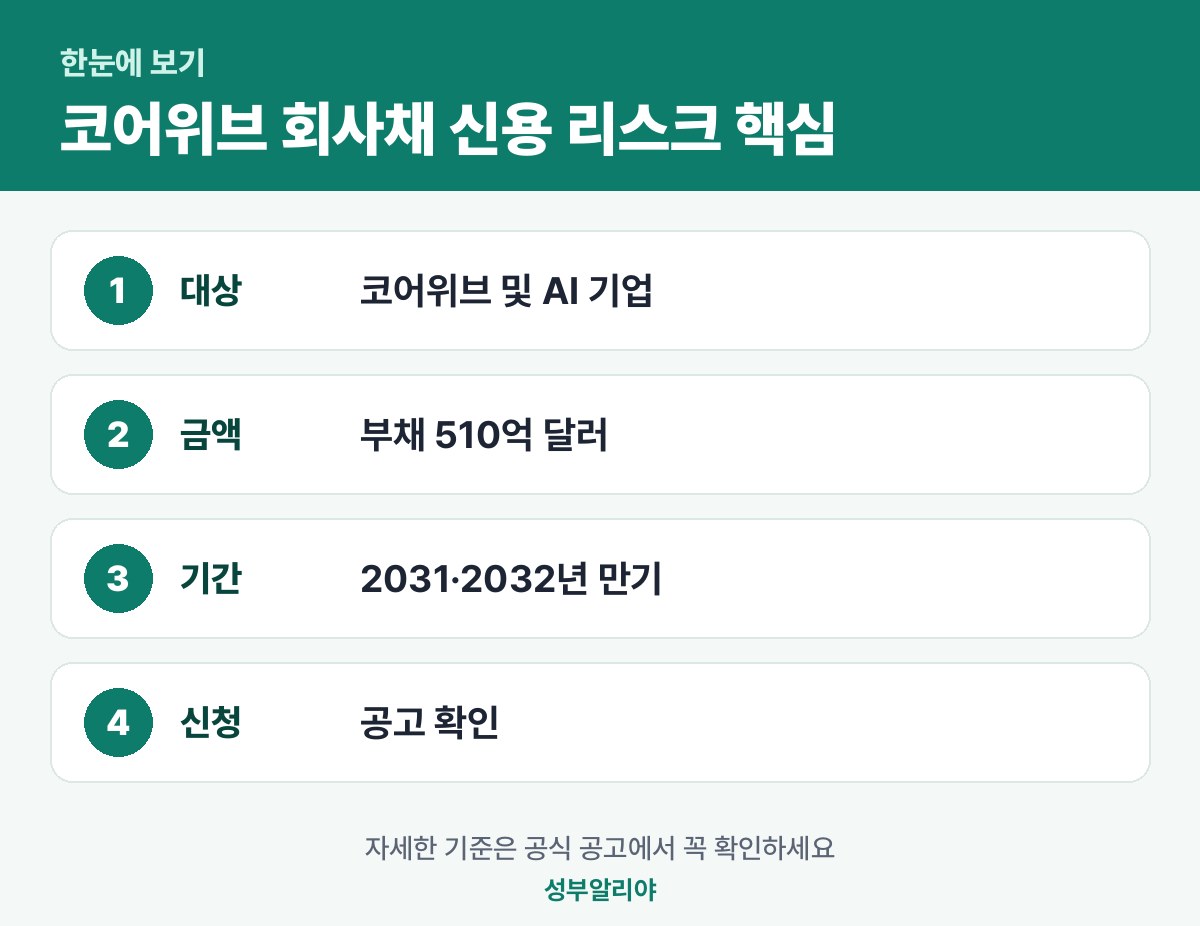코어위브 회사채 신용 리스크 한눈에 보기 — 대상·금액·기간·신청