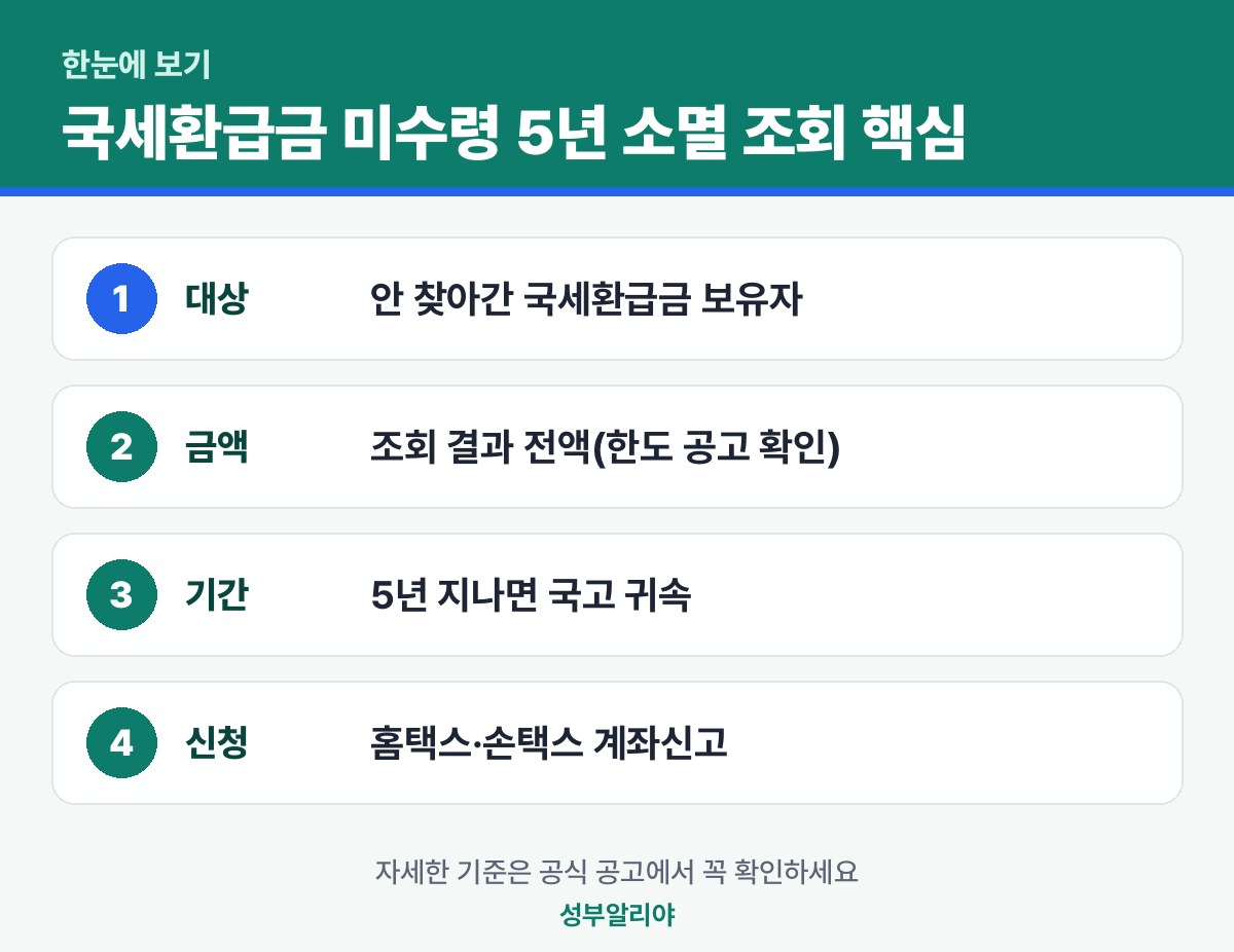 국세환급금 미수령 5년 소멸 조회 한눈에 보기 — 대상·금액·기간·신청
