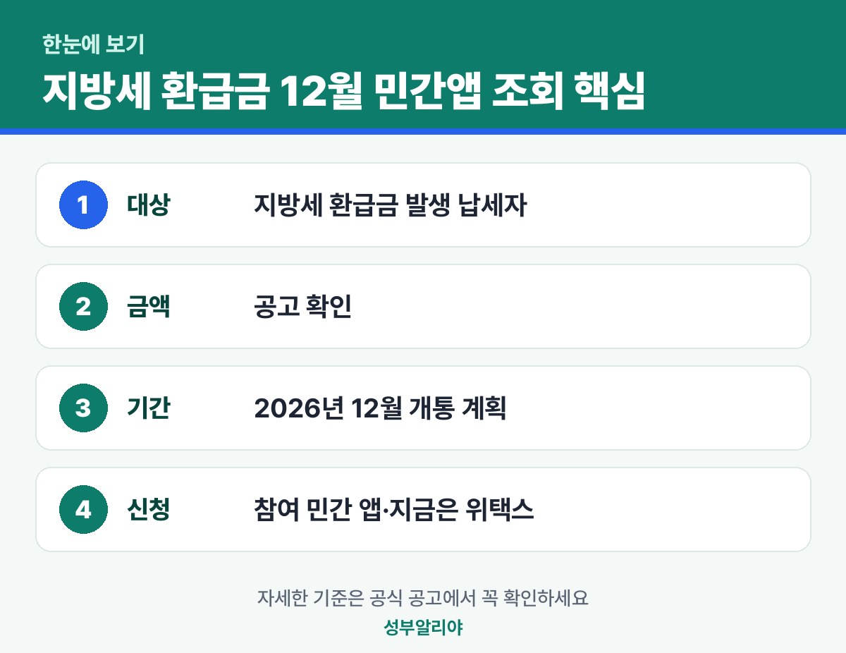 지방세 환급금 12월 민간앱 조회 한눈에 보기 — 대상·금액·기간·신청