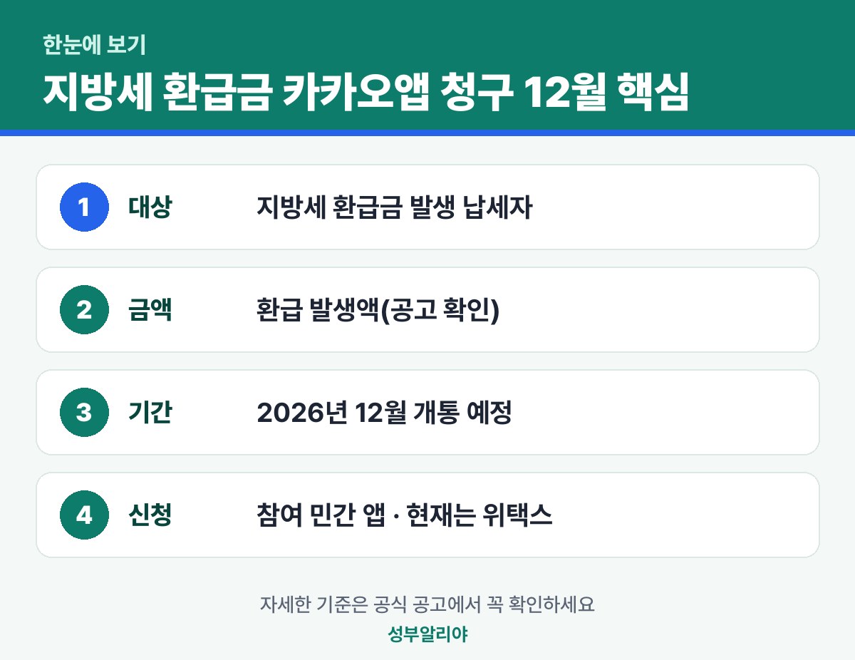 지방세 환급금 카카오앱 청구 12월 한눈에 보기 — 대상·금액·기간·신청