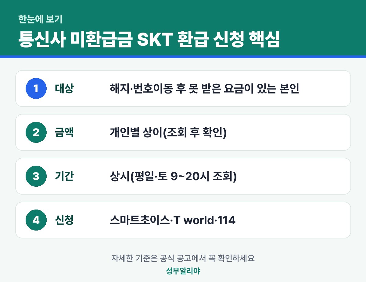 통신사 미환급금 SKT 환급 신청 한눈에 보기 — 대상·금액·기간·신청