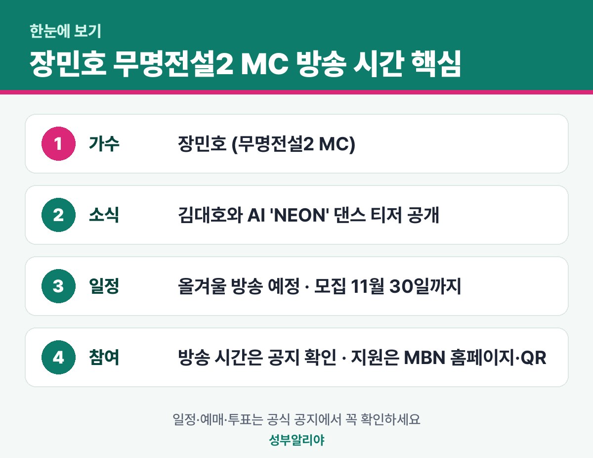 장민호 무명전설2 MC 방송 시간 한눈에 보기 — 소식·일정·참여